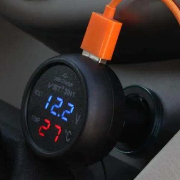Часы автомобильные в прикуриватель VST 706-5 Авто термометр вольтметр 3в1 с синей подсветкой USB