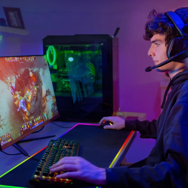 Игровой коврик для мыши с RGB подсветкой 70х30 см Настольный светодиодный коврик для клавиатуры с подсветкой