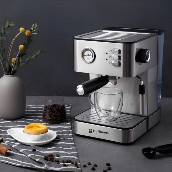 Кофеварка рожковая Hoffmans НМ-686 1500W Кофемашина эспрессо с функцией вспенивания молока