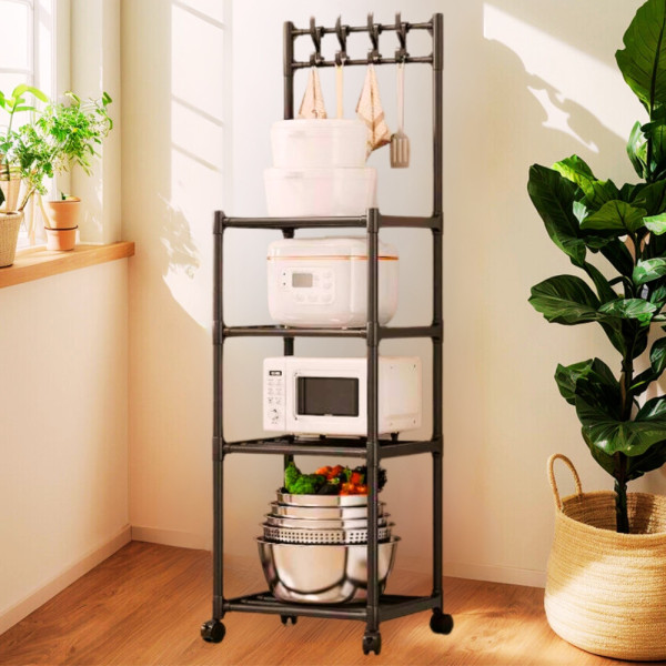 Напольная полка стойка для кухни Hook Storage Rack SKLM-21 Стеллаж органайзер с крючками на 4 яруса
