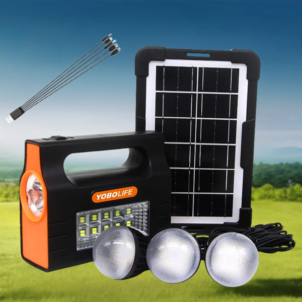 Ліхтар акумуляторний ручний YOBOLIFE LM-3605 автономне освітлення із сонячною панеллю та 3 лампами