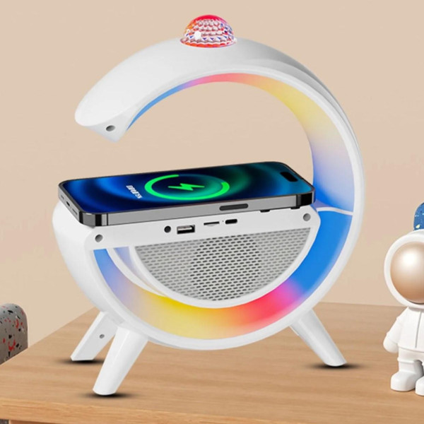 Аккумуляторный ночник лампа 7RGB с беспроводной зарядкой часами BT3402 колонка Bluetooth проектор и радио 15W Аккумуляторный ночник лампа 7RGB с беспроводной зарядкой часами BT3402 колонка Bluetooth проектор и радио 15W