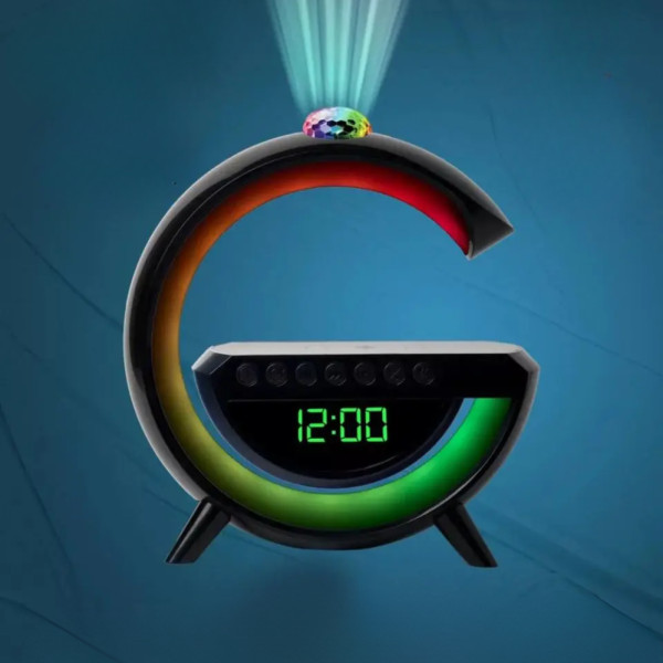 Аккумуляторный ночник лампа 7RGB с беспроводной зарядкой часами BT3402 колонка Bluetooth проектор и радио 15W Аккумуляторный ночник лампа 7RGB с беспроводной зарядкой часами BT3402 колонка Bluetooth проектор и радио 15W