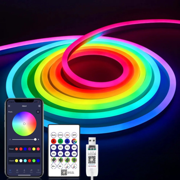Светодиодная LED лента RGB 10 м Умная неоновая лента с синхронизацией музыки Гибкий неон