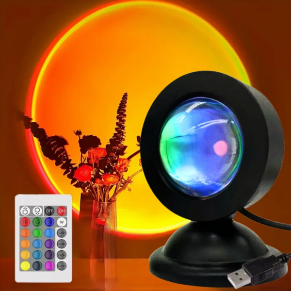 Проекционный мини светильник Sunset Lamp с пультом USB проектор атмосферная RGB лампа разноцветная
