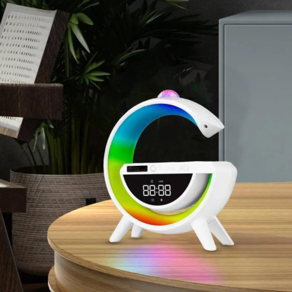 Аккумуляторный ночник лампа 7RGB с беспроводной зарядкой часами BT3402 колонка Bluetooth проектор и радио 15W Аккумуляторный ночник лампа 7RGB с беспроводной зарядкой часами BT3402 колонка Bluetooth проектор и радио 15W