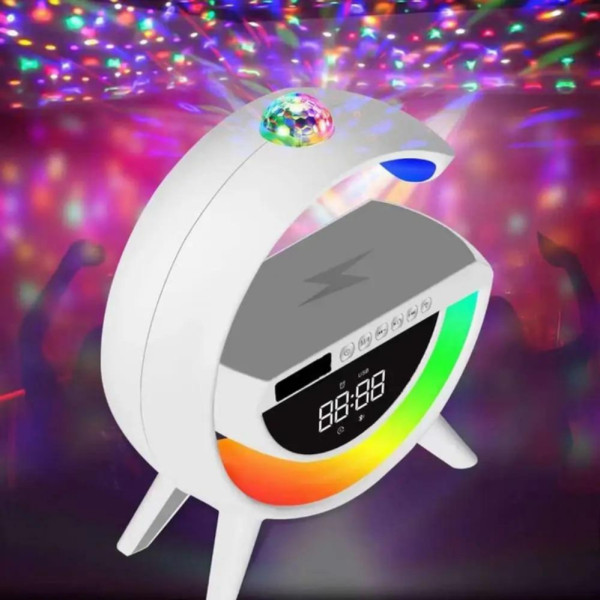 Аккумуляторный ночник лампа 7RGB с беспроводной зарядкой часами BT3402 колонка Bluetooth проектор и радио 15W Аккумуляторный ночник лампа 7RGB с беспроводной зарядкой часами BT3402 колонка Bluetooth проектор и радио 15W