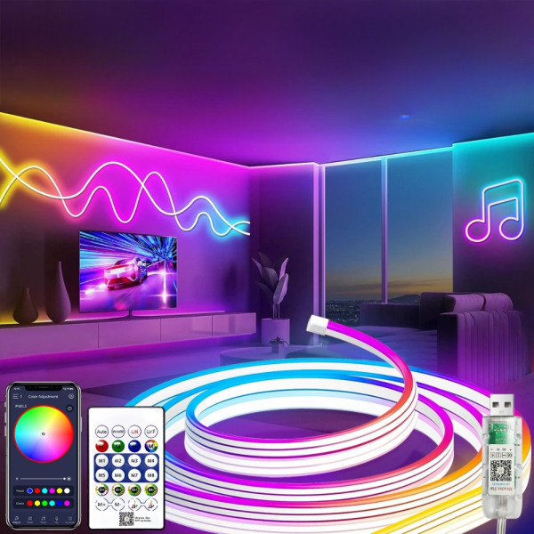 Світлодіодна LED стрічка RGB 2 м Розумна неонова стрічка із синхронізацією музики Гнучкий неон