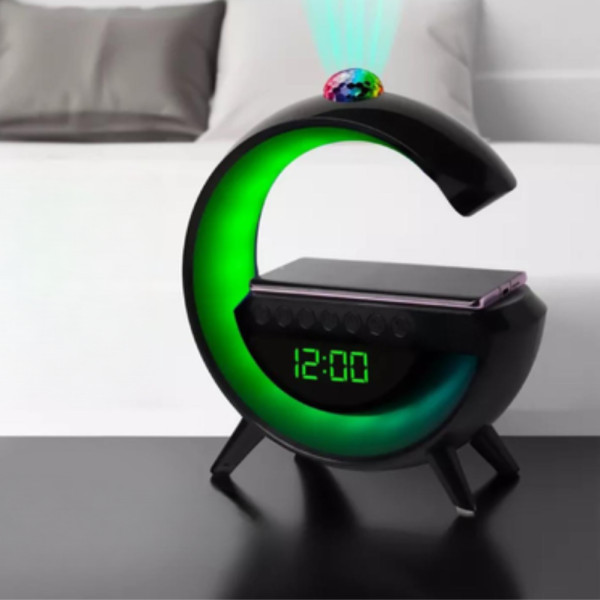 Аккумуляторный ночник лампа 7RGB с беспроводной зарядкой часами BT3402 колонка Bluetooth проектор и радио 15W Аккумуляторный ночник лампа 7RGB с беспроводной зарядкой часами BT3402 колонка Bluetooth проектор и радио 15W