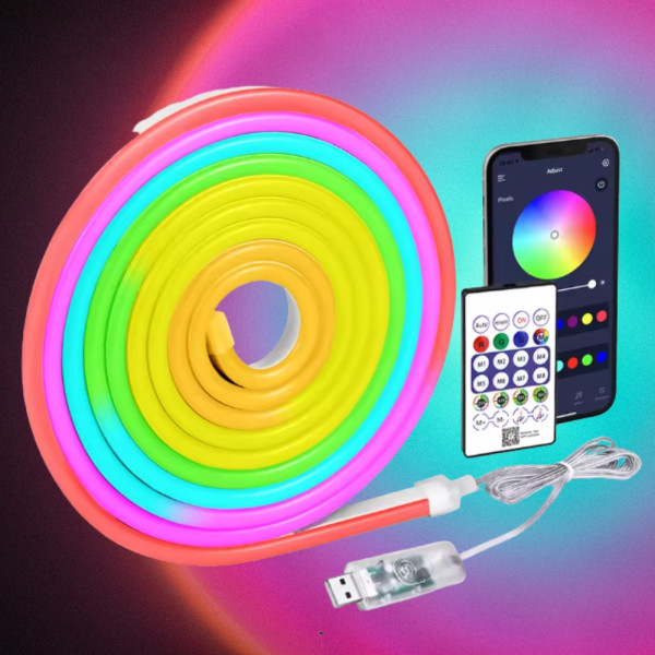 Светодиодная LED лента RGB 3 м Умная неоновая лента с синхронизацией музыки Гибкий неон