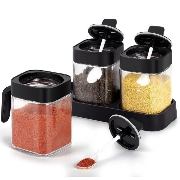 Набор баночек для хранения приправ и специй SpiceJar TLG028 Контейнеры для сыпучих на подставке 3 шт по 400 мл