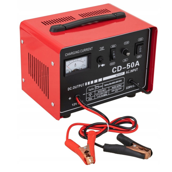Зарядное устройство для аккумуляторов CD-50A с амперметром и переключателем напряжения 12V/24V Зарядное устройство для аккумуляторов CD-50A с амперметром и переключателем напряжения 12V/24V