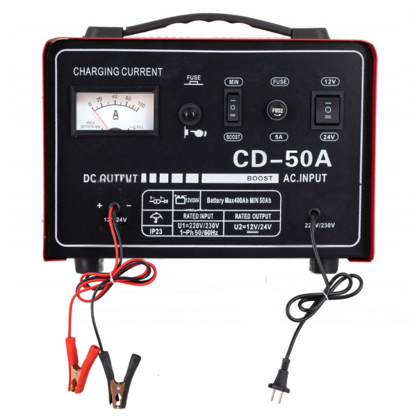 Зарядное устройство для аккумуляторов CD-50A с амперметром и переключателем напряжения 12V/24V