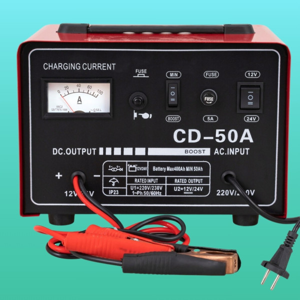 Зарядное устройство для аккумуляторов CD-50A с амперметром и переключателем напряжения 12V/24V Зарядное устройство для аккумуляторов CD-50A с амперметром и переключателем напряжения 12V/24V