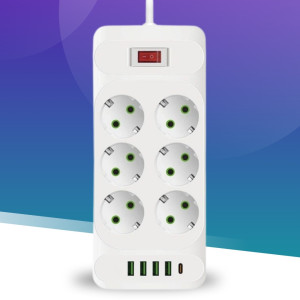 Сетевой фильтр удлинитель 3м Удлинитель с выключателем на 6 розеток 4 USB 1 Type-C