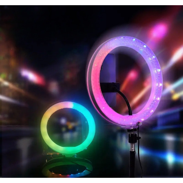 Светодиодная лампа кольцевая 3D RGB 26 см цветная двухсторонняя LED Селфи кольцо для фото блогеров от usb