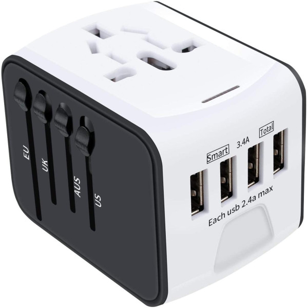 Универсальный сетевой адаптер для путешествий Adapter Travel Переходник для всех типов розеток USB Белый