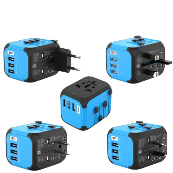 Универсальный сетевой  USB адаптер для путешествий и дома Adapter Travel ORIGINAL Переходник для розеток Синий
