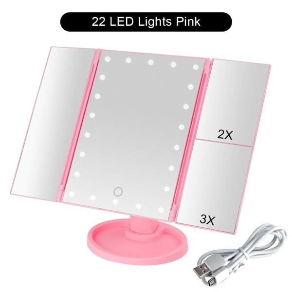 Зеркало с подсветкой косметическое для макияжа настольное тройное 22 LED Mirror с диодами Зеркало с подсветкой косметическое для макияжа настольное тройное 22 LED Mirror с диодами