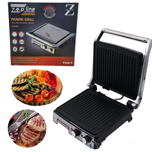Контактный гриль электрический прижимной с таймером z.e.pline 3500W ZP-057 панини электрогриль