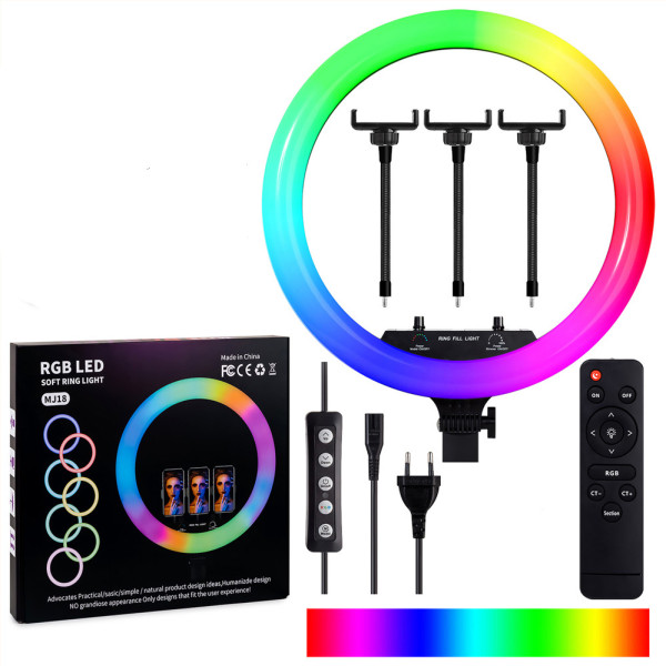 Кольцевая светодиодная цветная лампа RGB LED MJ18 Набор блогера селфи кольцо со штативом Мечта тиктокера 45 см