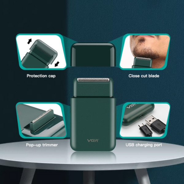 Беспроводная мини электробритва VGR V390 с выдвижным триммером для лица аккумуляторная дорожная Беспроводная мини электробритва VGR V390 с выдвижным триммером для лица аккумуляторная дорожная