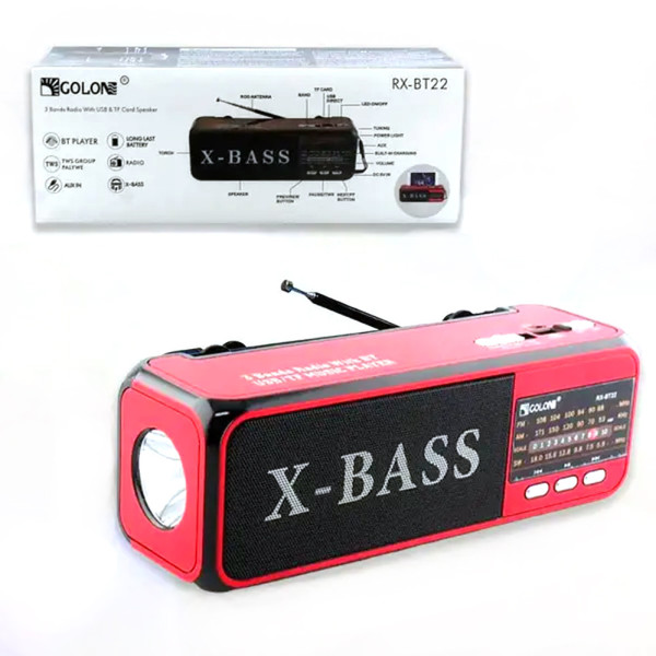 Радиоприемник аккумуляторный GOLON RX-BT22 с фонарем и Bluetooth колонкой вход под usb и флеш-карту