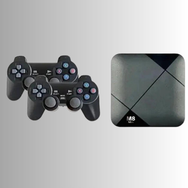 Игровая ТВ приставка консоль M8 mini 4K к Android телевизору с встроенным эмулятором ретро игр и джойстиками