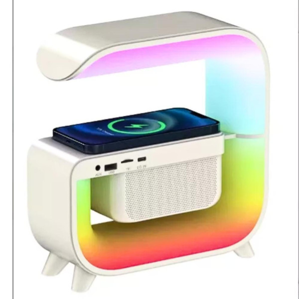 Ночник с беспроводной зарядкой часами 15W G 3 аккумуляторный RGB светильник колонка радио