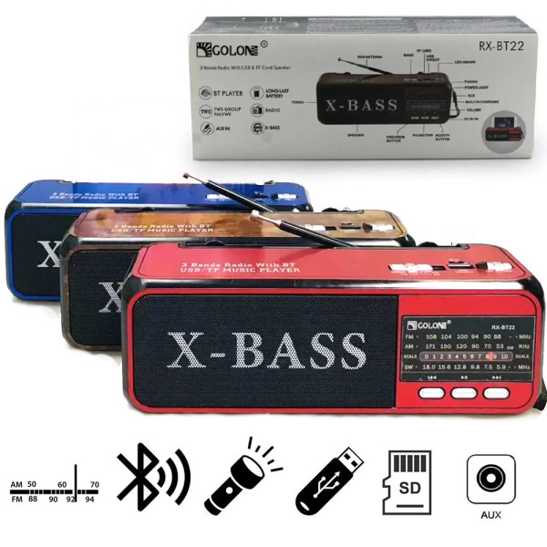 Радиоприемник аккумуляторный GOLON RX-BT22 с фонарем и Bluetooth колонкой вход под usb и флеш-карту