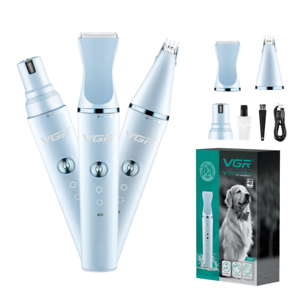 Акумуляторна машинка для стрижки котів та собак VGR V-205 Тример для маленьких домашніх тварин 3 насадки