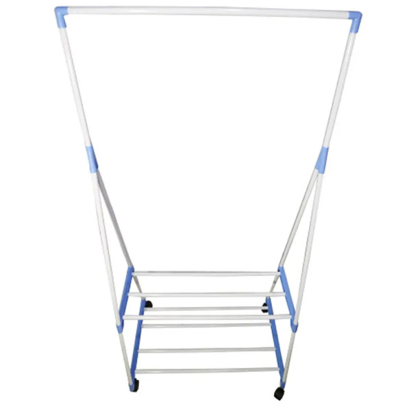 Стойка вешалка для одежды и обуви Передвижная двухъярусная Clothes Rack Напольная с полками на колесиках