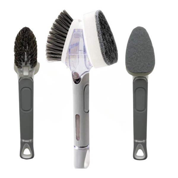 Двостороння щітка з дозатором для миття посуду Dish Wand Scrub Вrush 2в1 кухонна губка Двостороння щітка з дозатором для миття посуду Dish Wand Scrub Вrush 2в1 кухонна губка