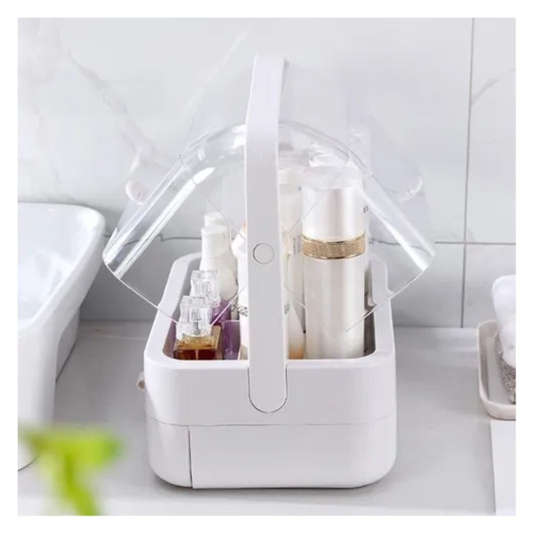 Органайзер стойка для косметики с защитой от влаги и пыли настольный Cosmetic Storage Box LD-388 Серый