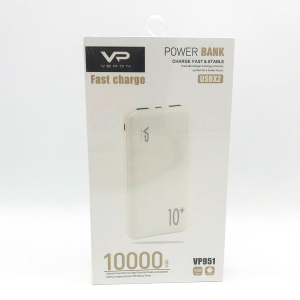 Повербанк Power Bank Портативный аккумулятор Powerbank 2USB Павер бенк Повер банк Veron Белый 10000 mAh