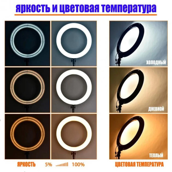 Кольцевая светодиодная цветная LED RGB лампа MJ36 см штатив 2м подсветка мультиколор для блогеров селфи кольцо
