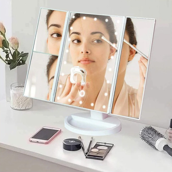 Зеркало с подсветкой косметическое для макияжа настольное тройное 22 LED Mirror с диодами Зеркало с подсветкой косметическое для макияжа настольное тройное 22 LED Mirror с диодами