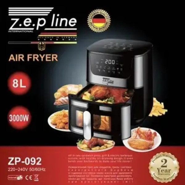Фритюрница без масла Zepline 092 3000W многофункциональная аэрофритюрница мультипечь безмасляная с таймером 8л Фритюрница без масла Zepline 092 3000W многофункциональная аэрофритюрница мультипечь безмасляная с таймером 8л