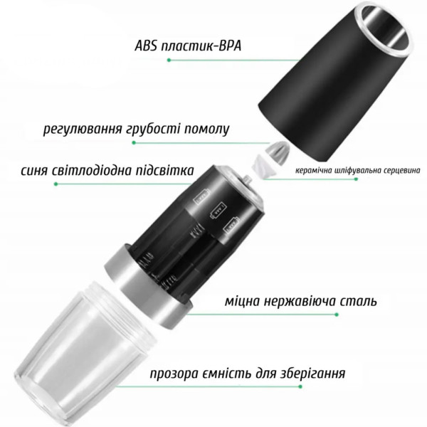 Измельчитель электрический с подсветкой 2 в 1 гравитационная мельница для соли перца и специй