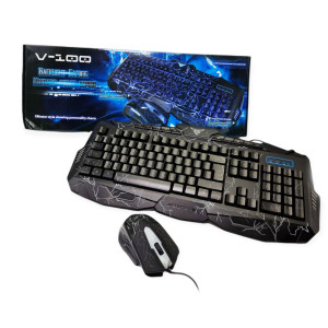 Игровая клавиатура V-100 + мышка с подсветкой молнии проводная геймерский набор клавиатуры и мыши