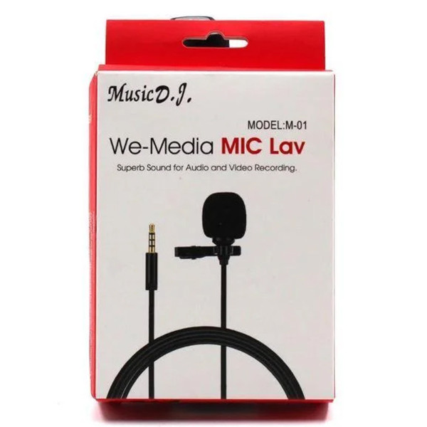 Микрофон петличный для записи звука Петличка блогерская для смартфона Mic M-01 jack 3.5 мм с клипсой стерео