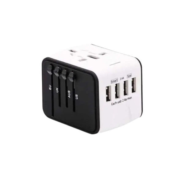 Универсальный сетевой адаптер для путешествий Adapter Travel Переходник для всех типов розеток USB Белый
