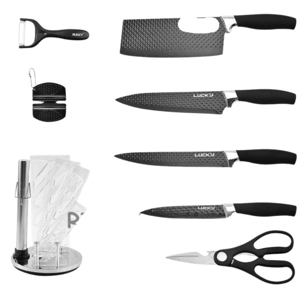 Набор ножей кухонных Knife set 8 предметов с подставкой и точилкой Набор ножей кухонных Knife set 8 предметов с подставкой и точилкой