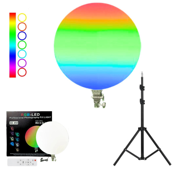 Круглая светодиодная лампа 45см RGB-LED Fill Light GS-450 цветная с пультом и штативом 2м для фото и видео