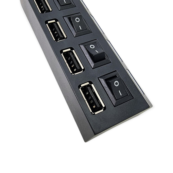 USB хаб 2.0 концентратор адаптер разветвитель на 4 порта с переключателями на каждый порт черный питание USB