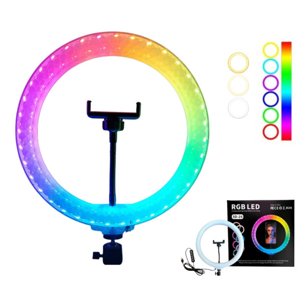 Светодиодная лампа кольцевая 3D RGB 26 см цветная двухсторонняя LED Селфи кольцо для фото блогеров от usb