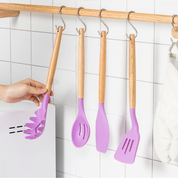Кухонне приладдя Kitchen & dining фіолетовий набір силіконовий кухонне начиння 12 шт дерево силікон Кухонне приладдя Kitchen & dining фіолетовий набір силіконовий кухонне начиння 12 шт дерево силікон