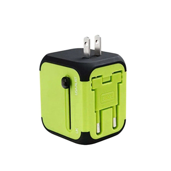 Універсальний мережевий адаптер для подорожей 2 USB Adapter Travel Перехідник для всіх типів розеток Салатовий