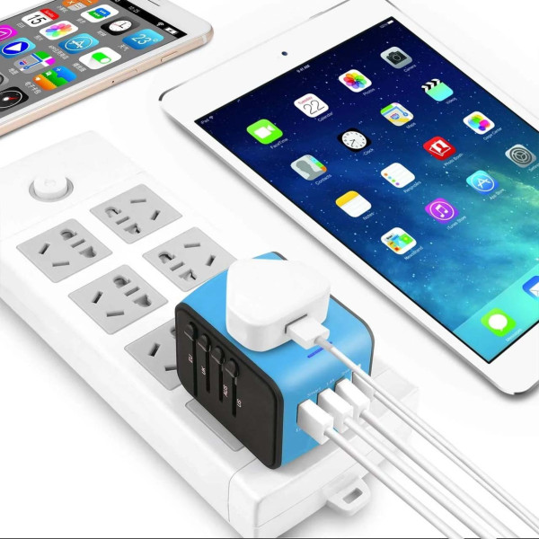 Универсальный сетевой  USB адаптер для путешествий и дома Adapter Travel ORIGINAL Переходник для розеток Синий