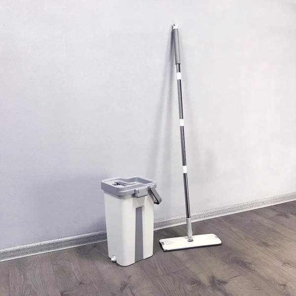 Комплект швабра с ведром с автоматическим отжимом Scratch Easy Mop с 5 насадками Белая